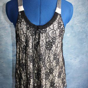 Jody California Black Lace Gray Sleeveless Scoop Neck Shirt ~M~